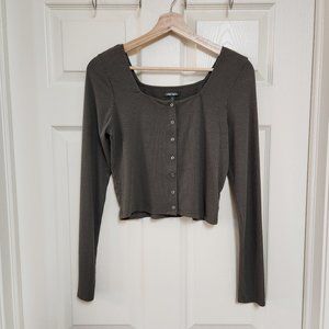Wild Fable Long Sleeve Button Up Crop Top SMALL